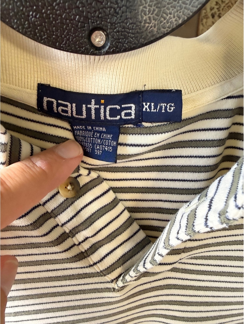 Nautica Men's XL Striped Polo Shirt White Navy Casual Cotton